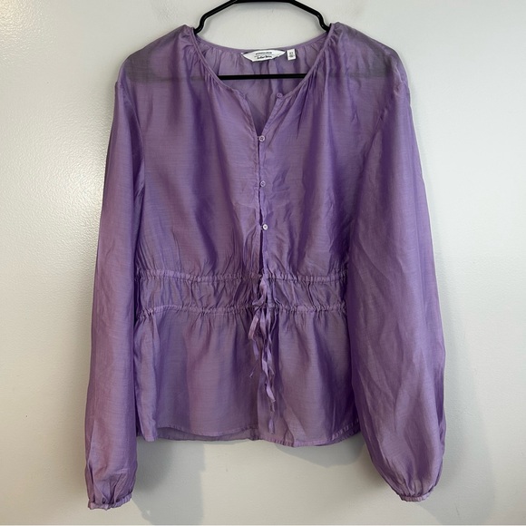 & Other Stories Purple Lightweight Drawstring Long Blouson Sleeve Top Size 10 - Picture 2 of 14